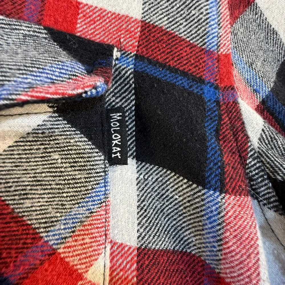Molokai Surf Co Men XL Flannel Shirt Red White Black Plaid Long Sleeve Button Up